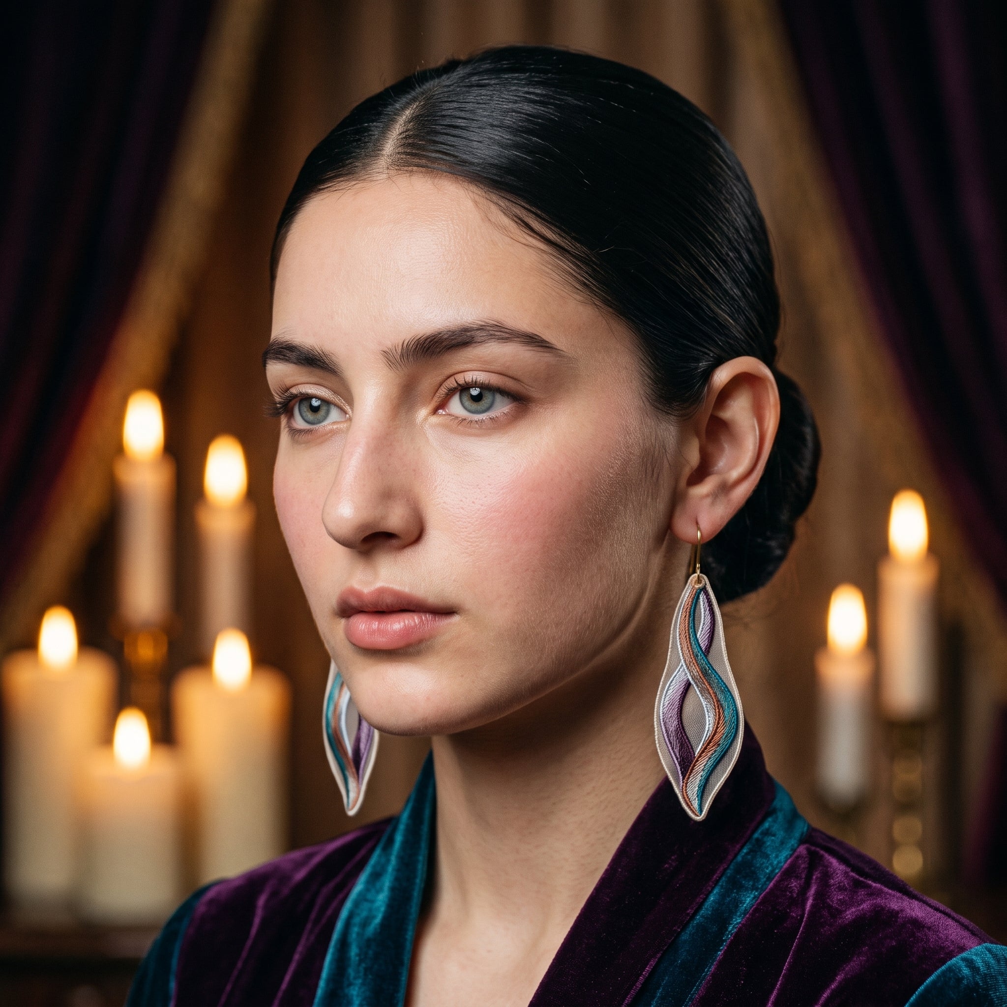 Multicolour Swirl Leaf Embroidery Drop Earrings