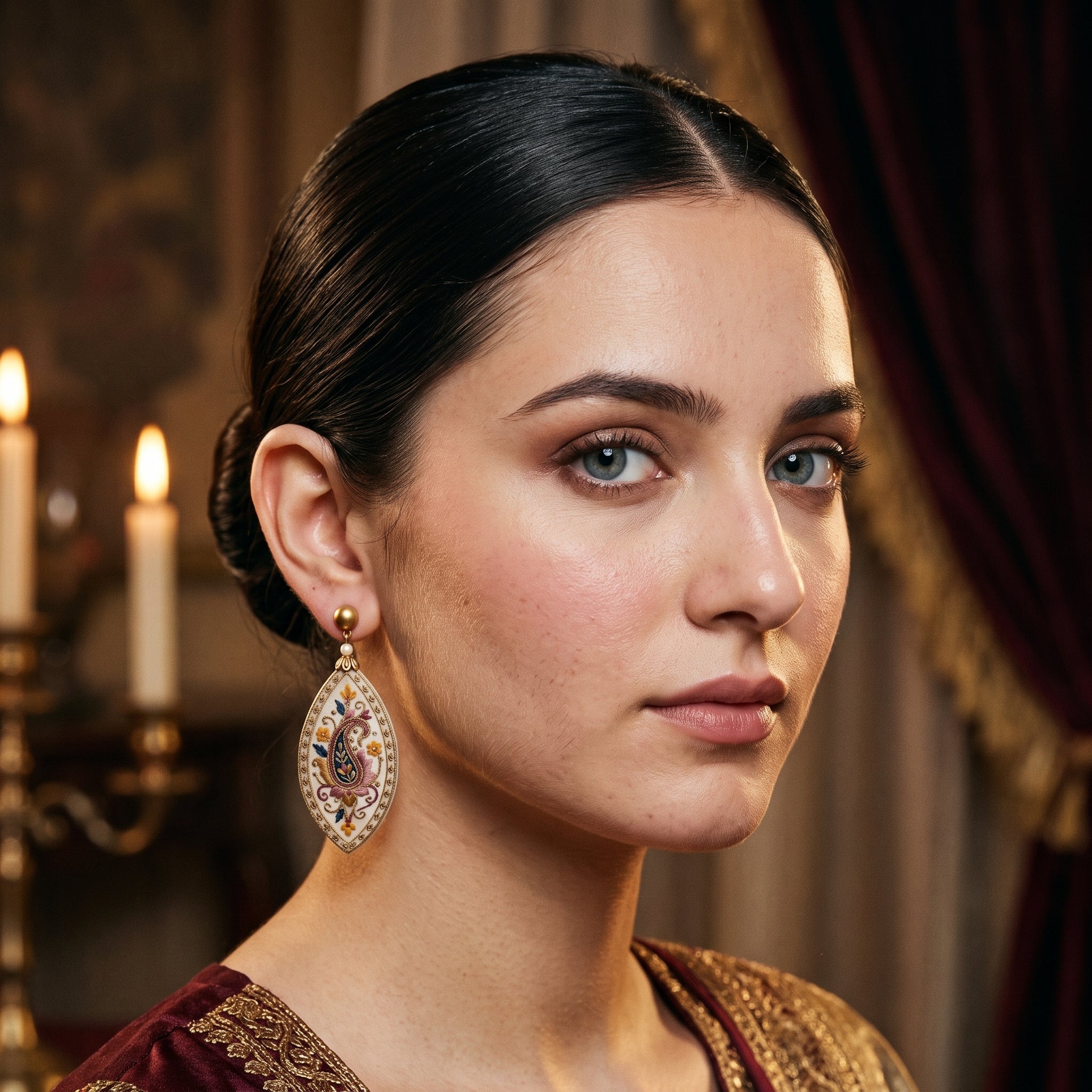 Marquise Paisley Embroidery Drop Earrings