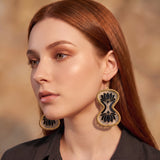 Black Lotus Gold Frame Drop Earrings