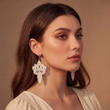Ivory Lace Crown Embroidery Drop Earrings