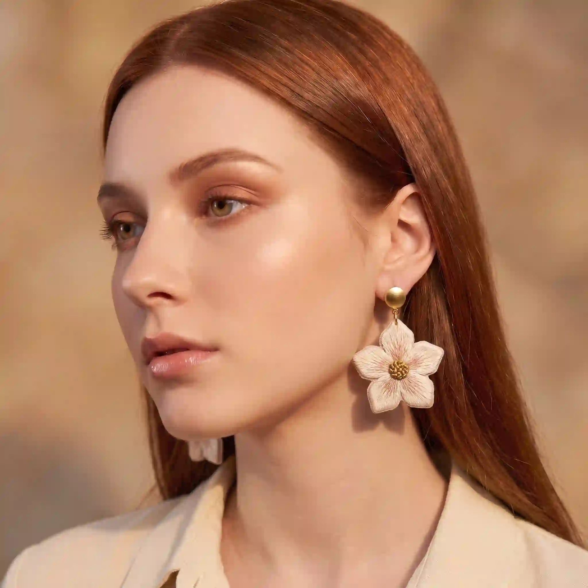 Ivory Flower Pearl Stud Drop Earrings