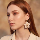 Ivory Flower Pearl Stud Drop Earrings