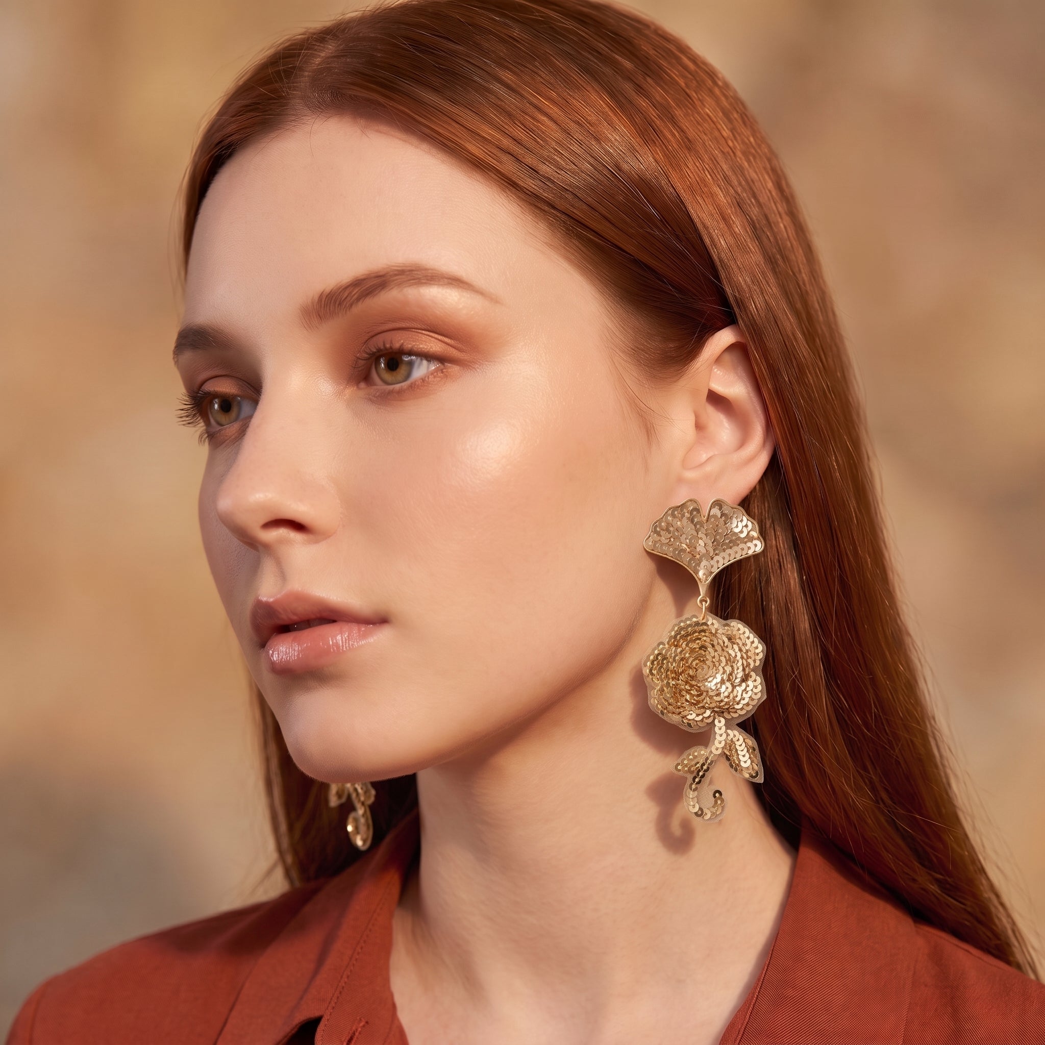 Gold Floral Drop Earrings