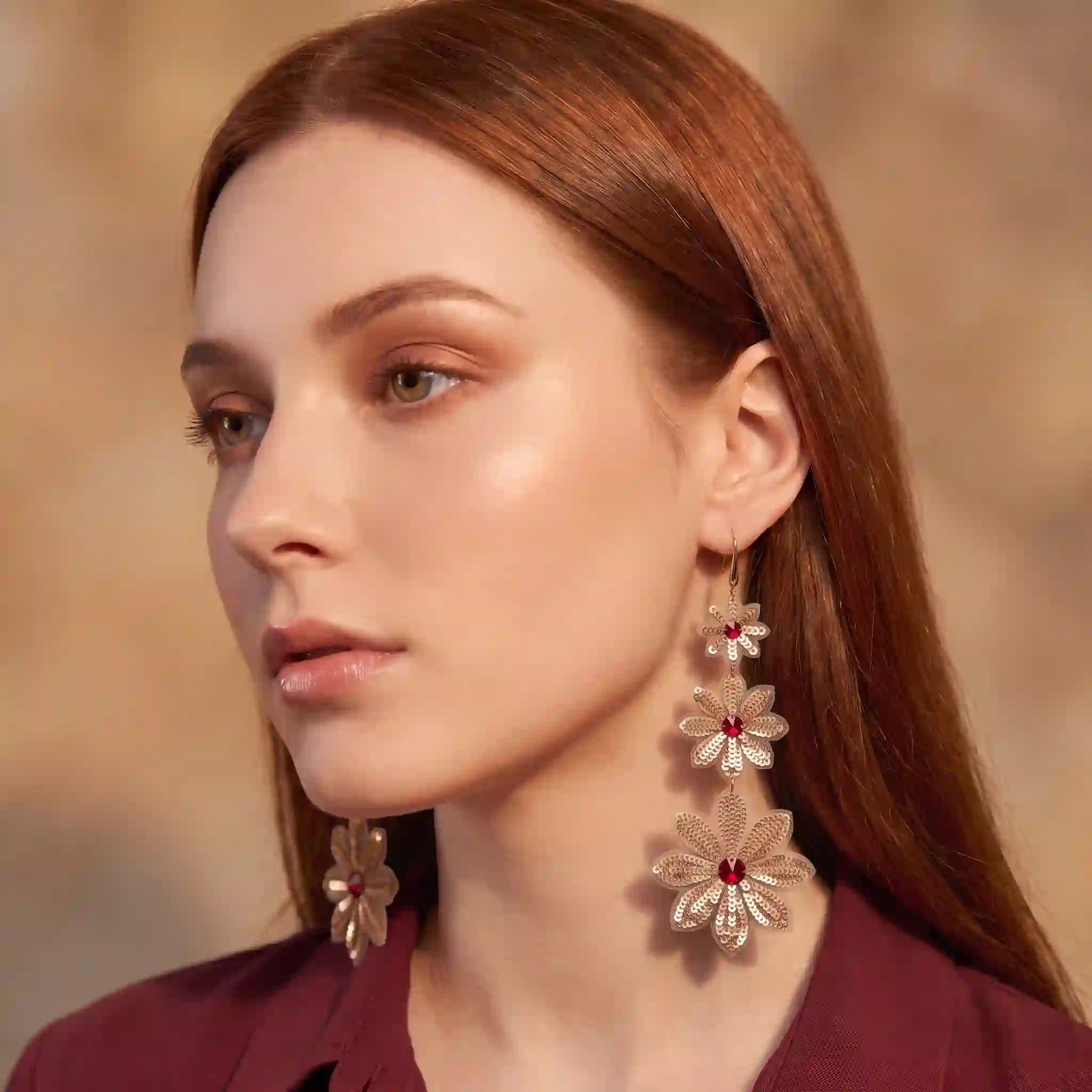 Triple Daisy Drop Earrings