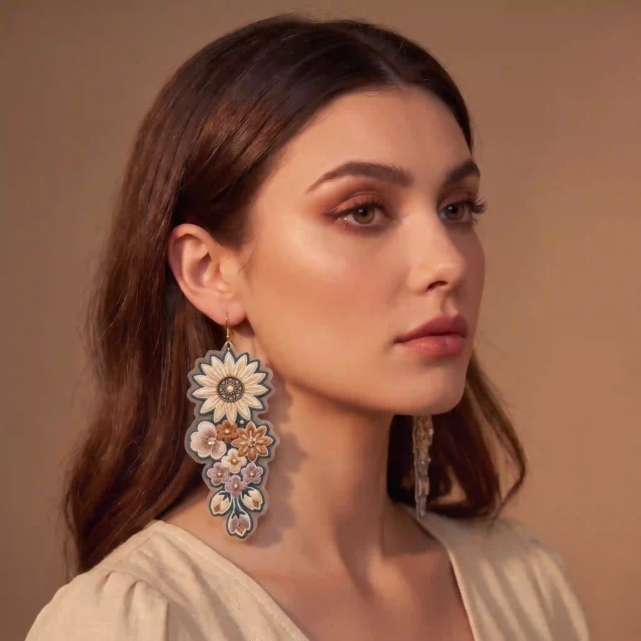 Sunflower Bouquet Embroidery Drop Earrings