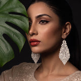 Peacock Lotus Teardrop Embroidery Drop Earrings