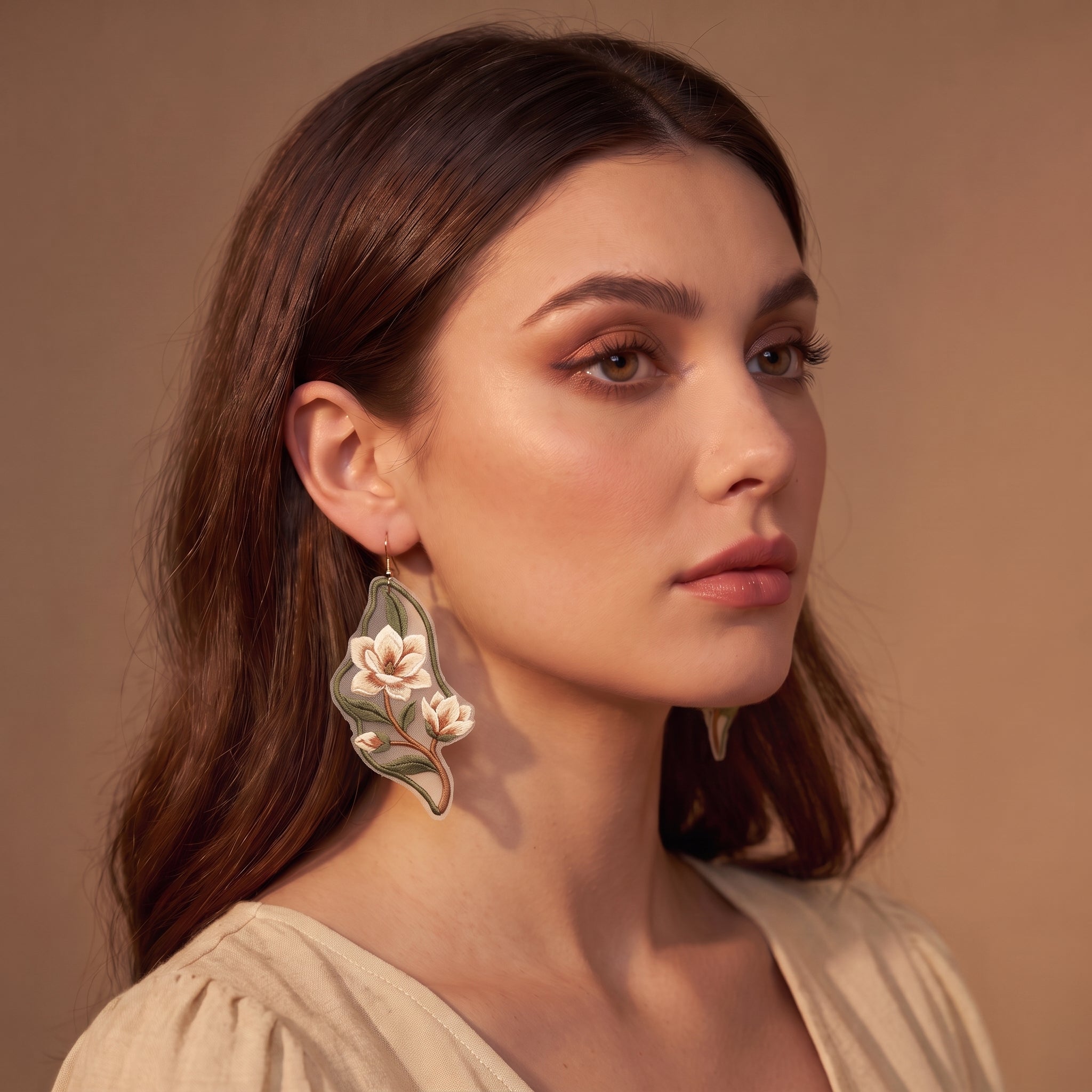 Magnolia Wing Embroidery Drop Earrings