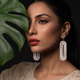 Minimalist Oval Cutout Embroidery Drop Earrings