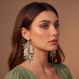 Bamboo Leaf Embroidery Drop Earrings