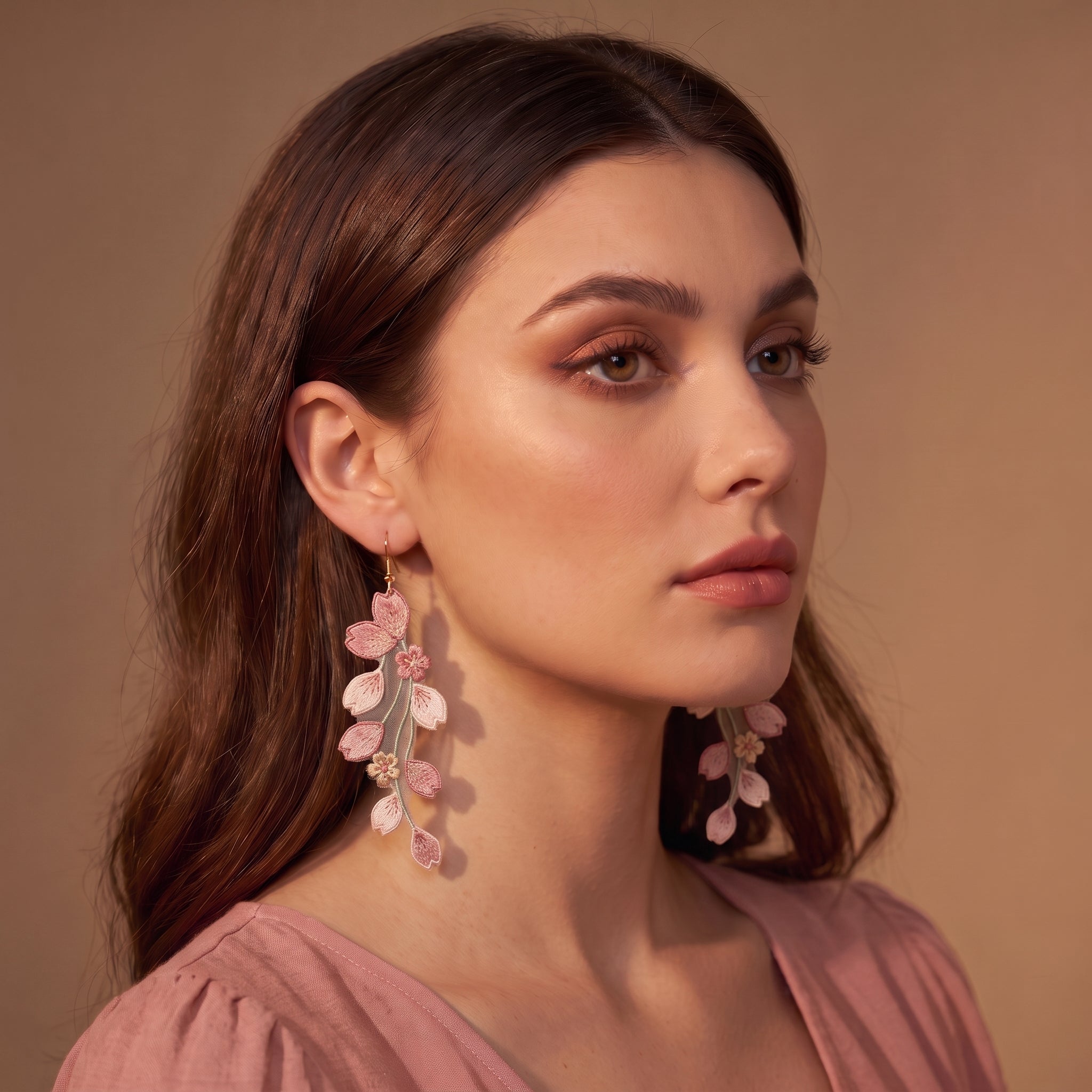 Cherry Blossom Cascade Embroidery Drop Earrings