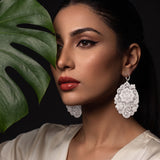 Baroque Peony Oval Embroidery Drop Earrings