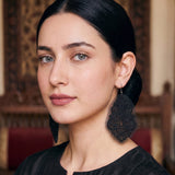 Black baroque Mughal filigree scrollwork medallion statement earrings