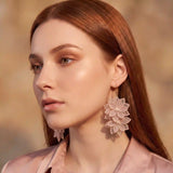 Blush Double Flower Drop Earrings