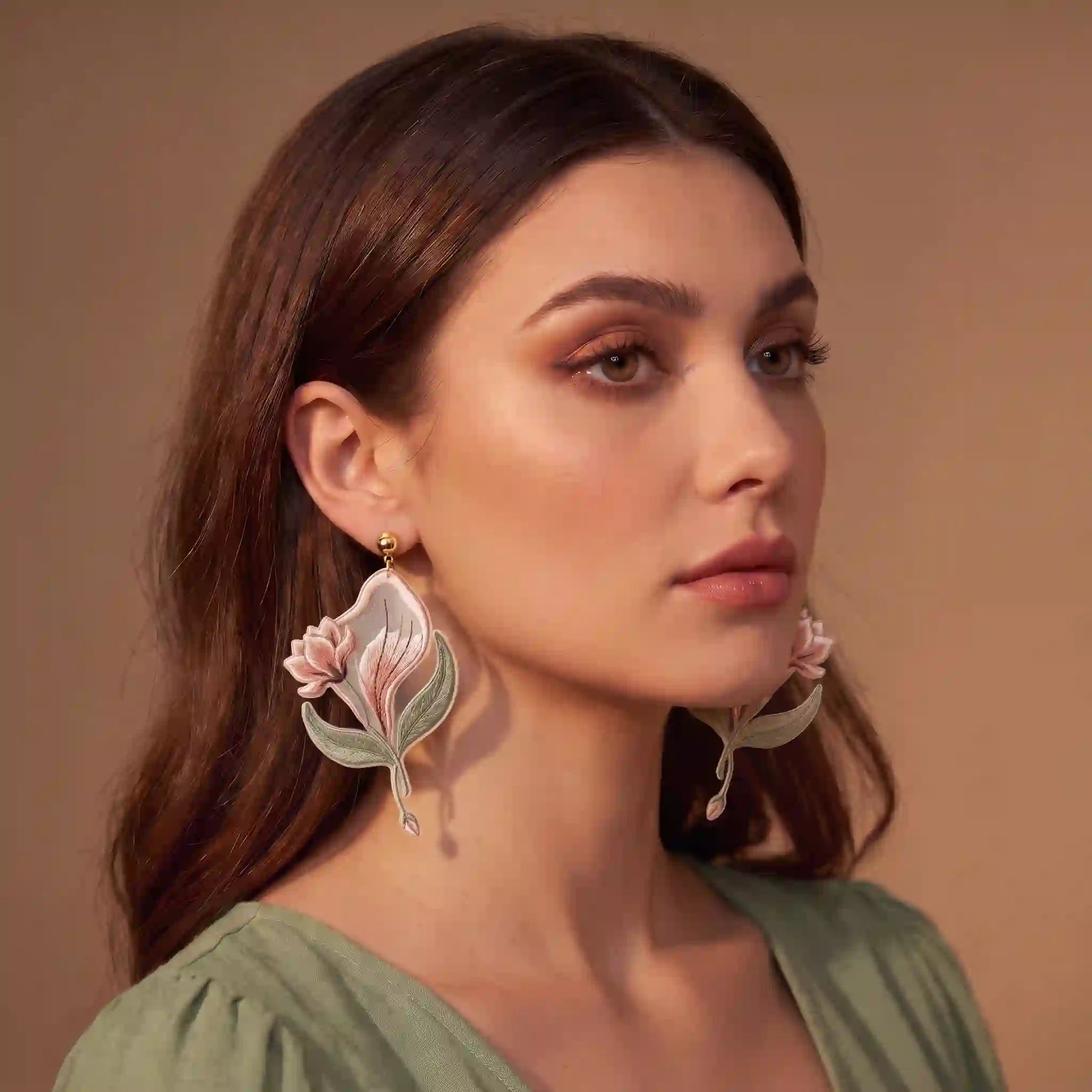 Tulip Bloom Embroidery Drop Earrings