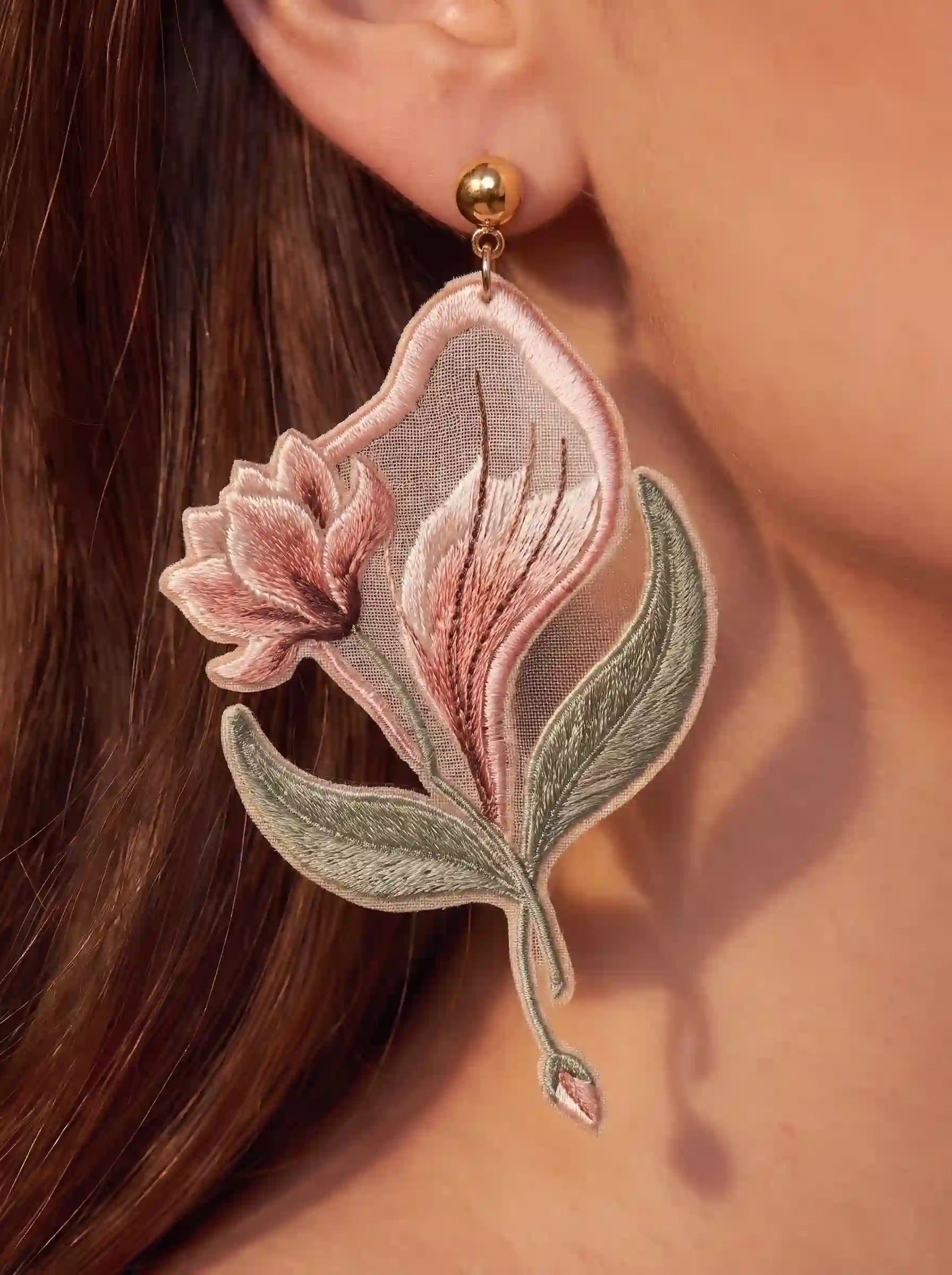 Tulip Bloom Embroidery Drop Earrings
