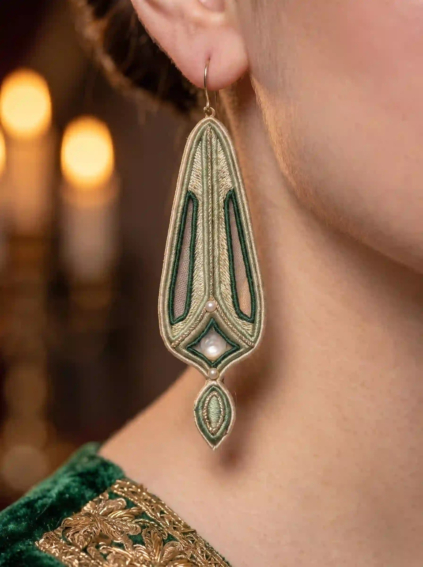 Art Deco Geometric Embroidery Drop Earrings