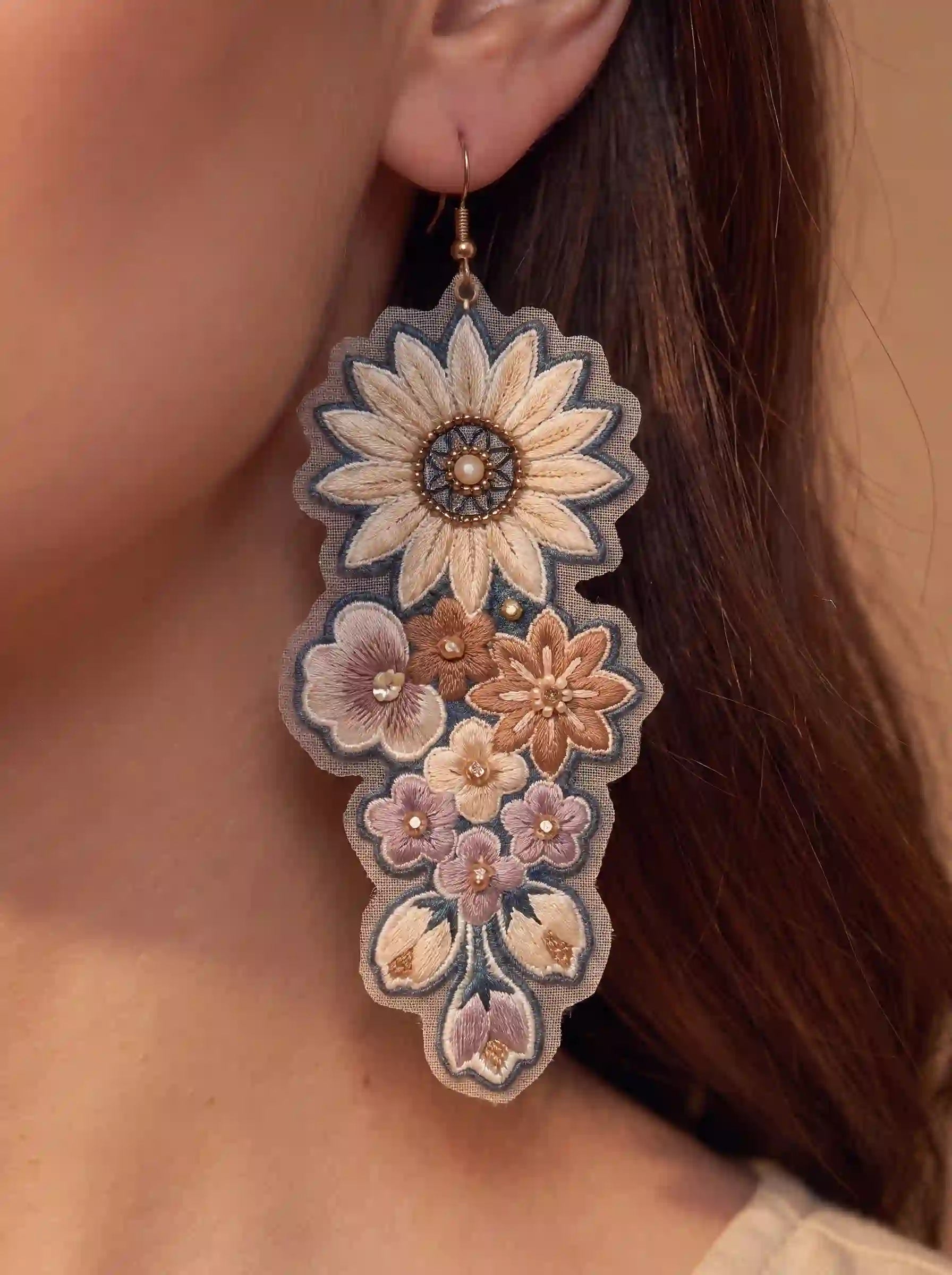 Sunflower Bouquet Embroidery Drop Earrings