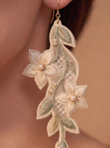 Ivory Lace Crown Embroidery Drop Earrings