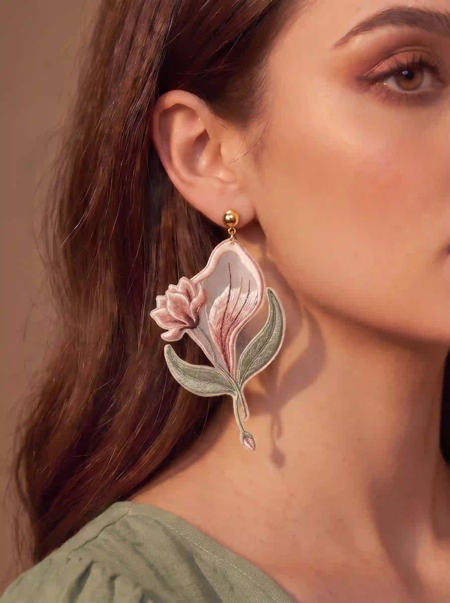 Tulip Bloom Embroidery Drop Earrings