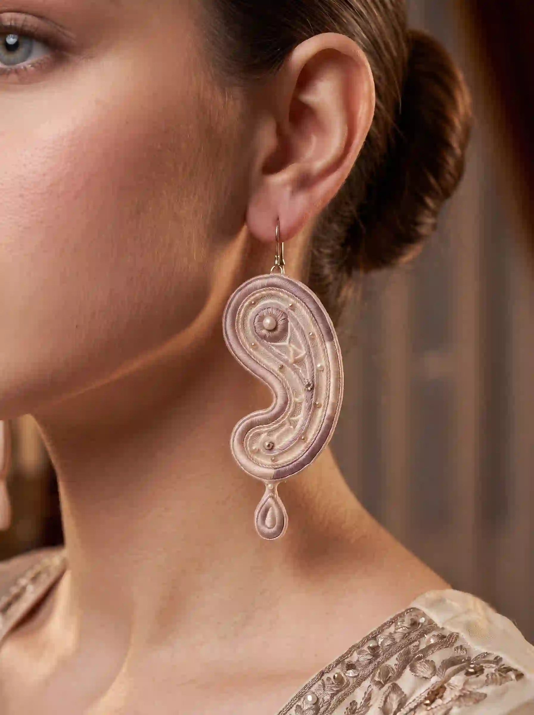 Paisley Pearl Embroidery Drop Earrings