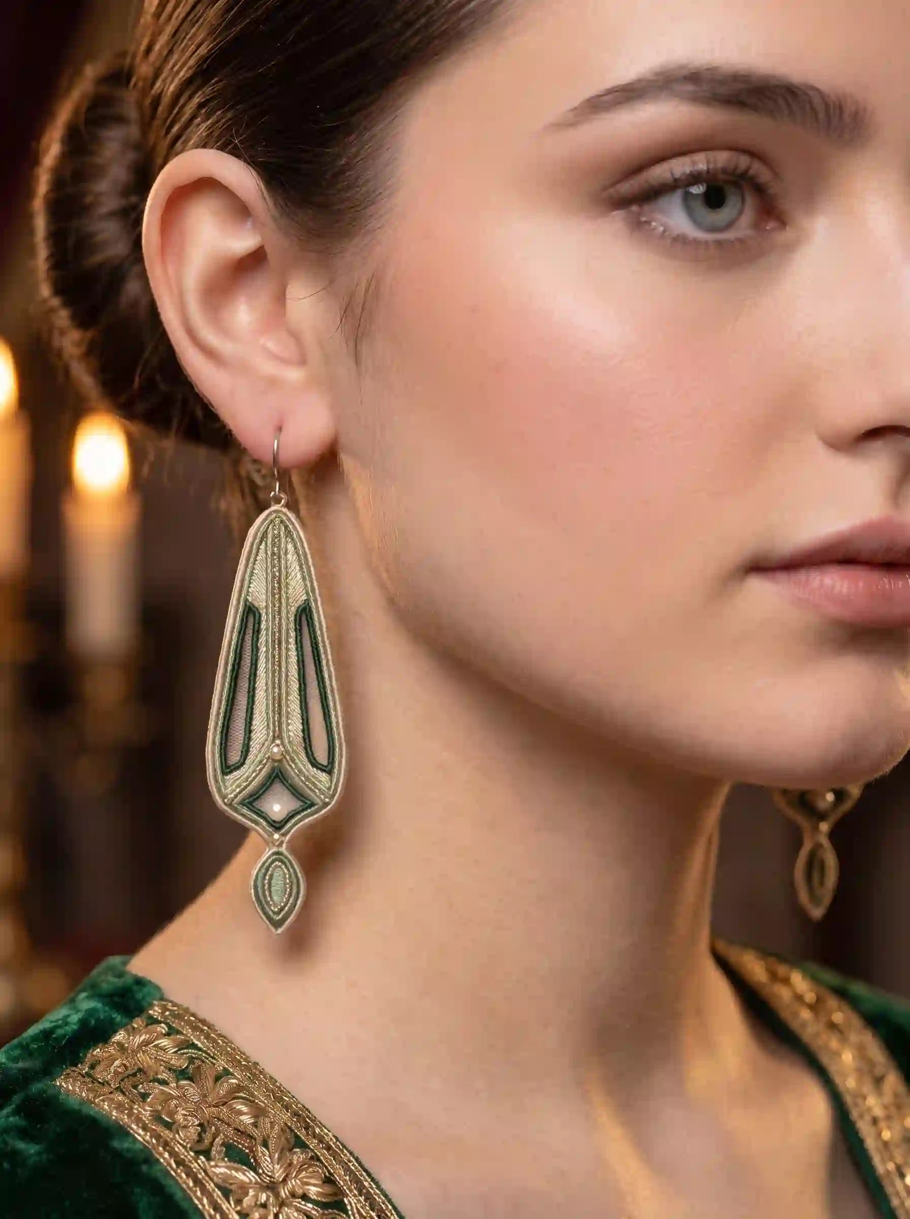 Art Deco Geometric Embroidery Drop Earrings