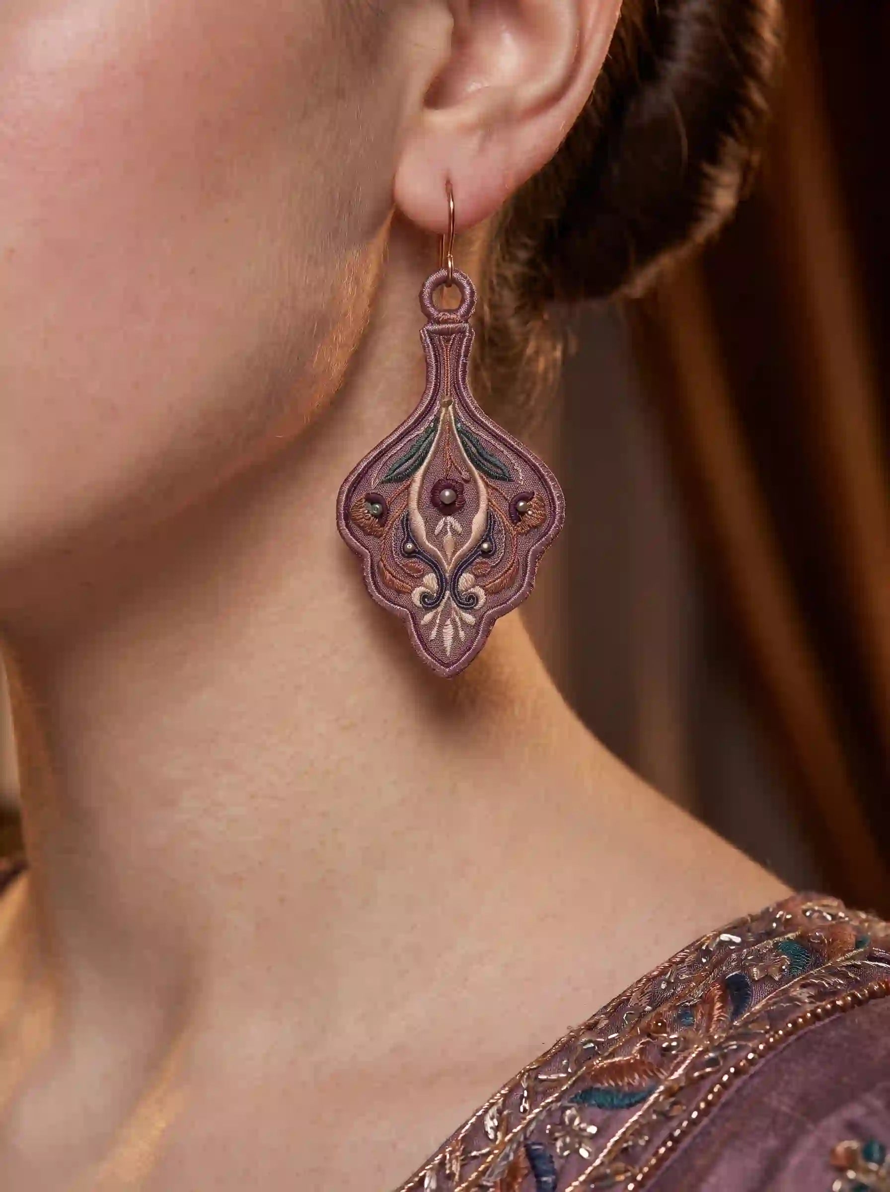 Mughal Floral Embroidery Drop Earrings