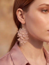 Blush Double Flower Drop Earrings