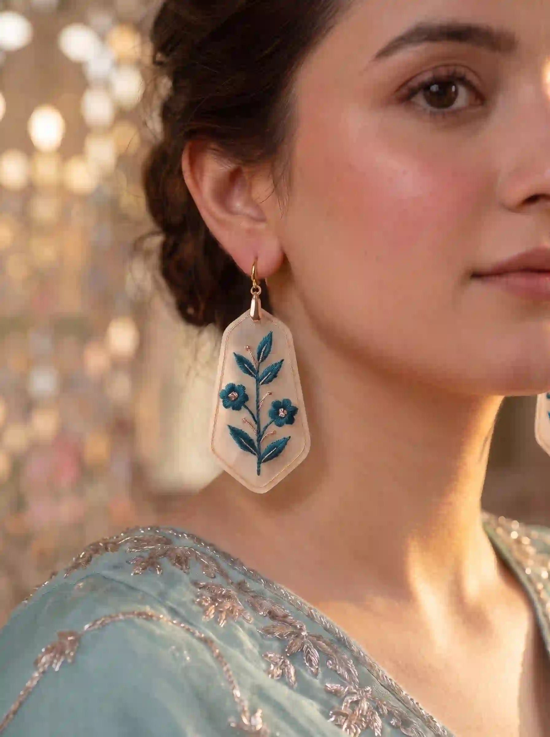 Teal Blossom Drop Earrings