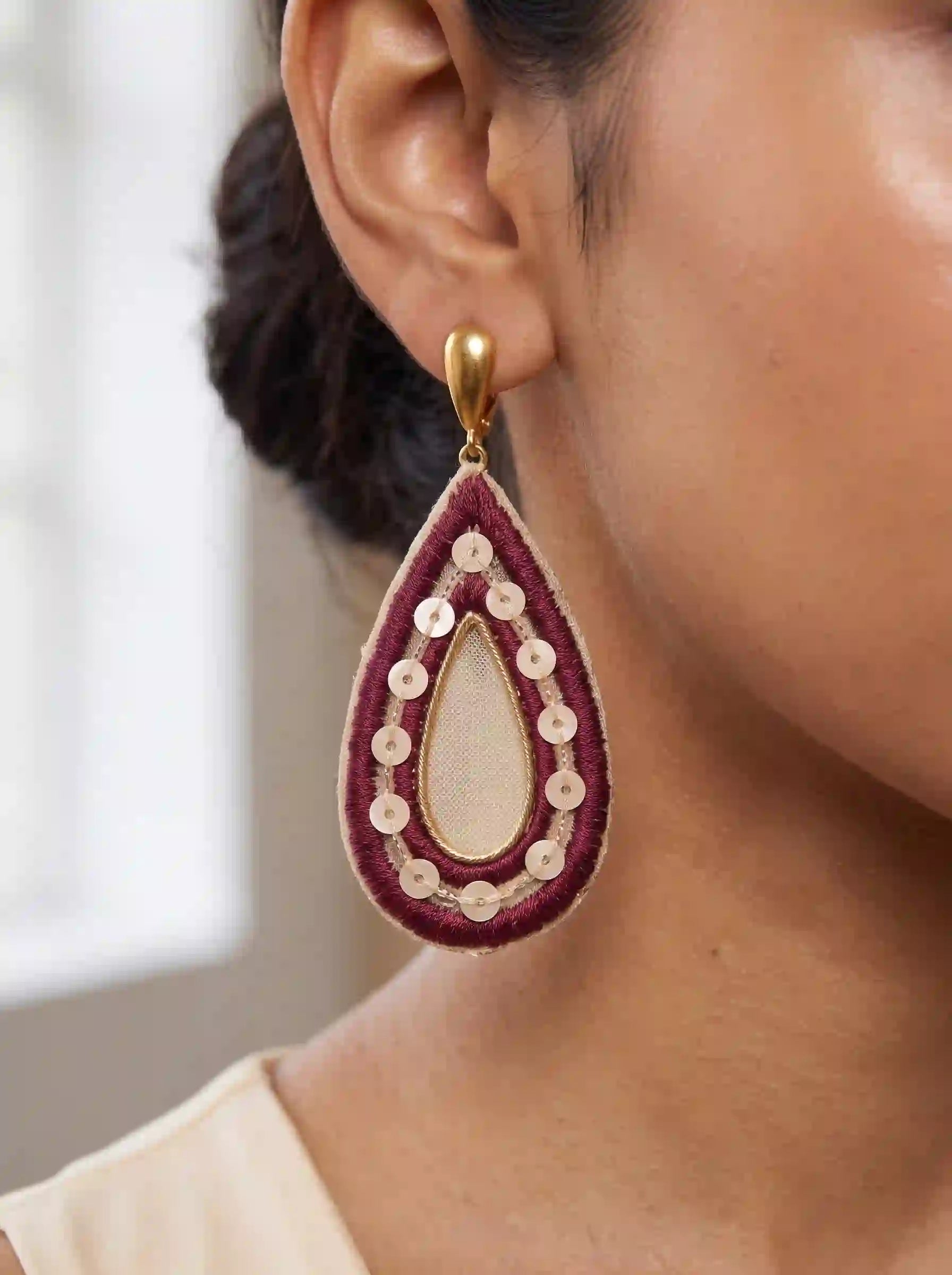 Wine Teardrop Hoop Earrings