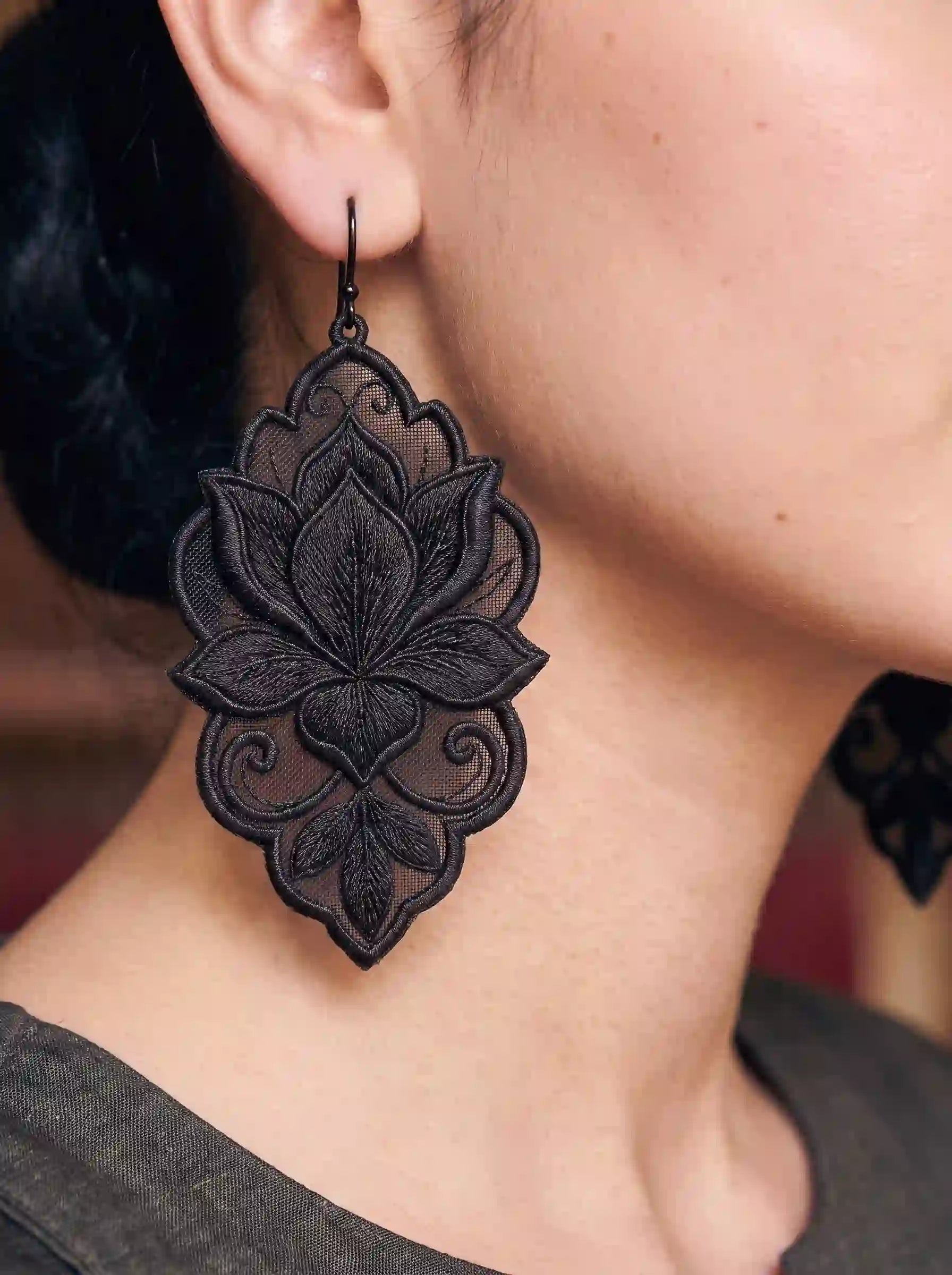 Onyx Lotus Earrings