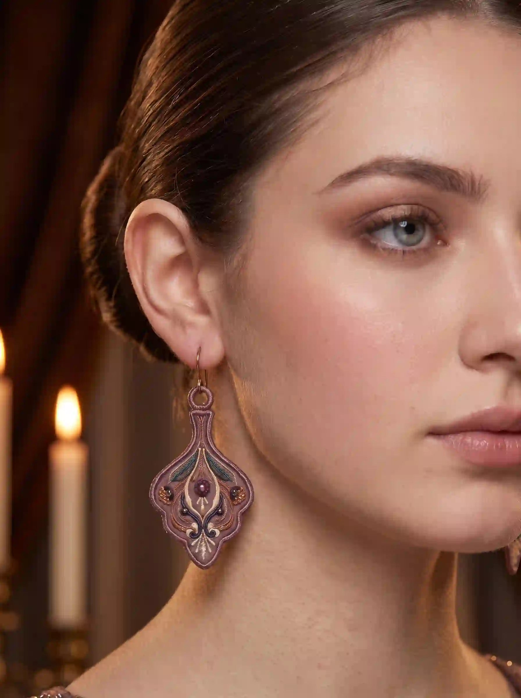 Mughal Floral Embroidery Drop Earrings