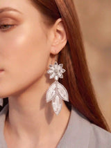 White Sequin Flower Leaf Drop Earrings