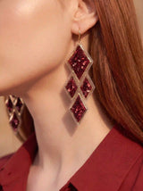 Burgundy Sequin Diamond Drop Earrings