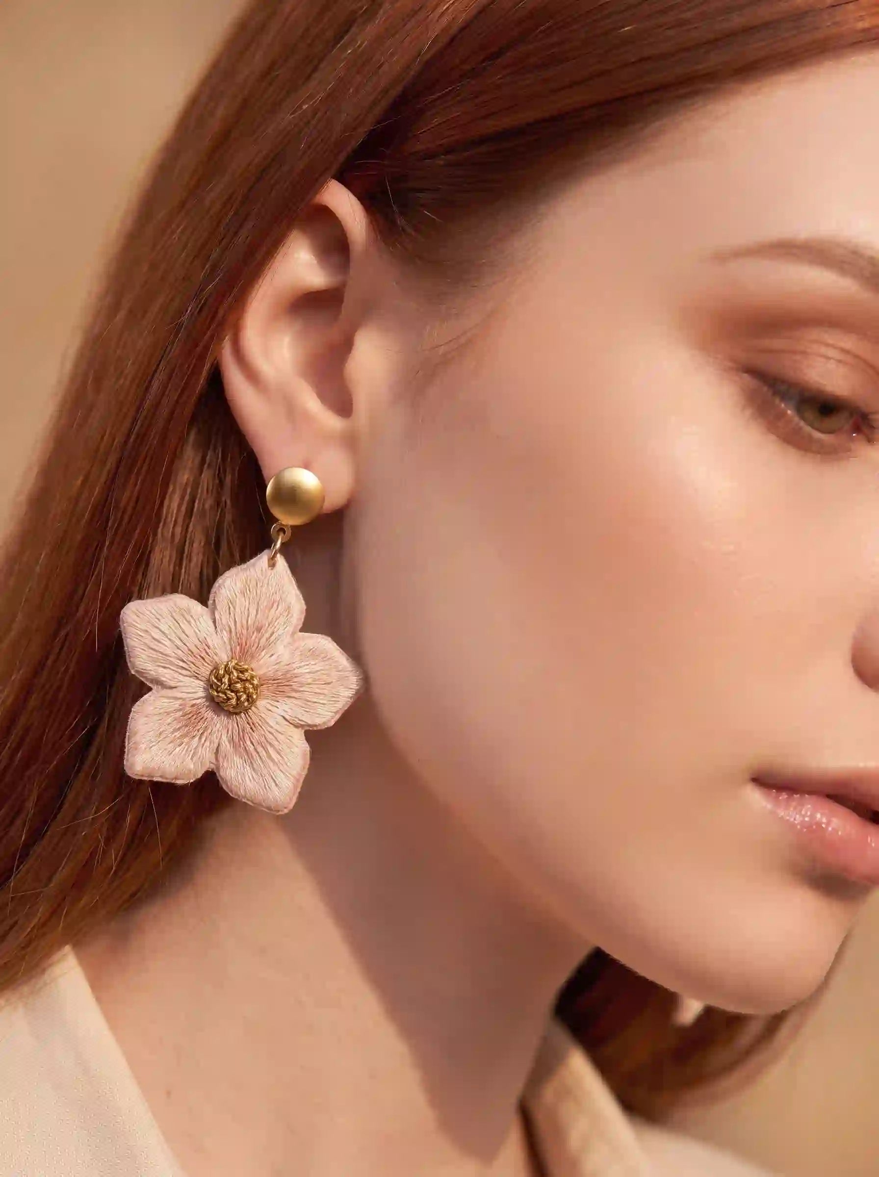 Ivory Flower Pearl Stud Drop Earrings