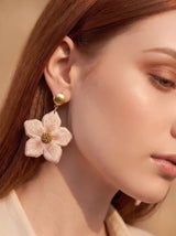 Ivory Flower Pearl Stud Drop Earrings