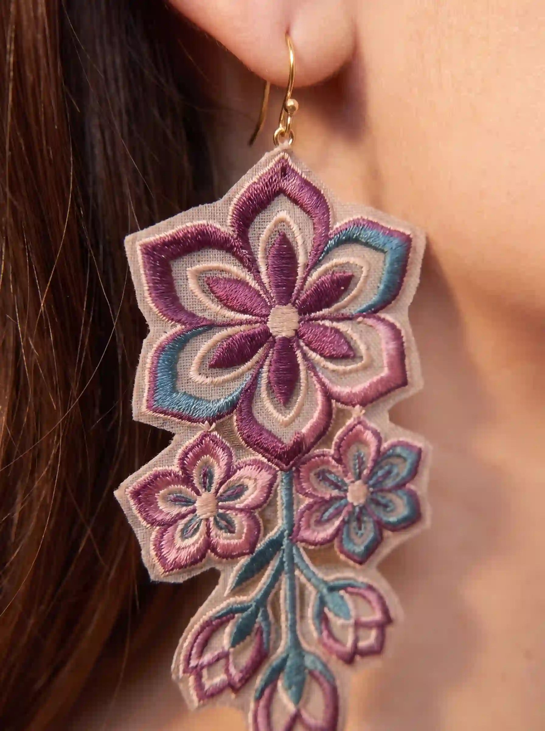 Mandala Floral Embroidery Drop Earrings