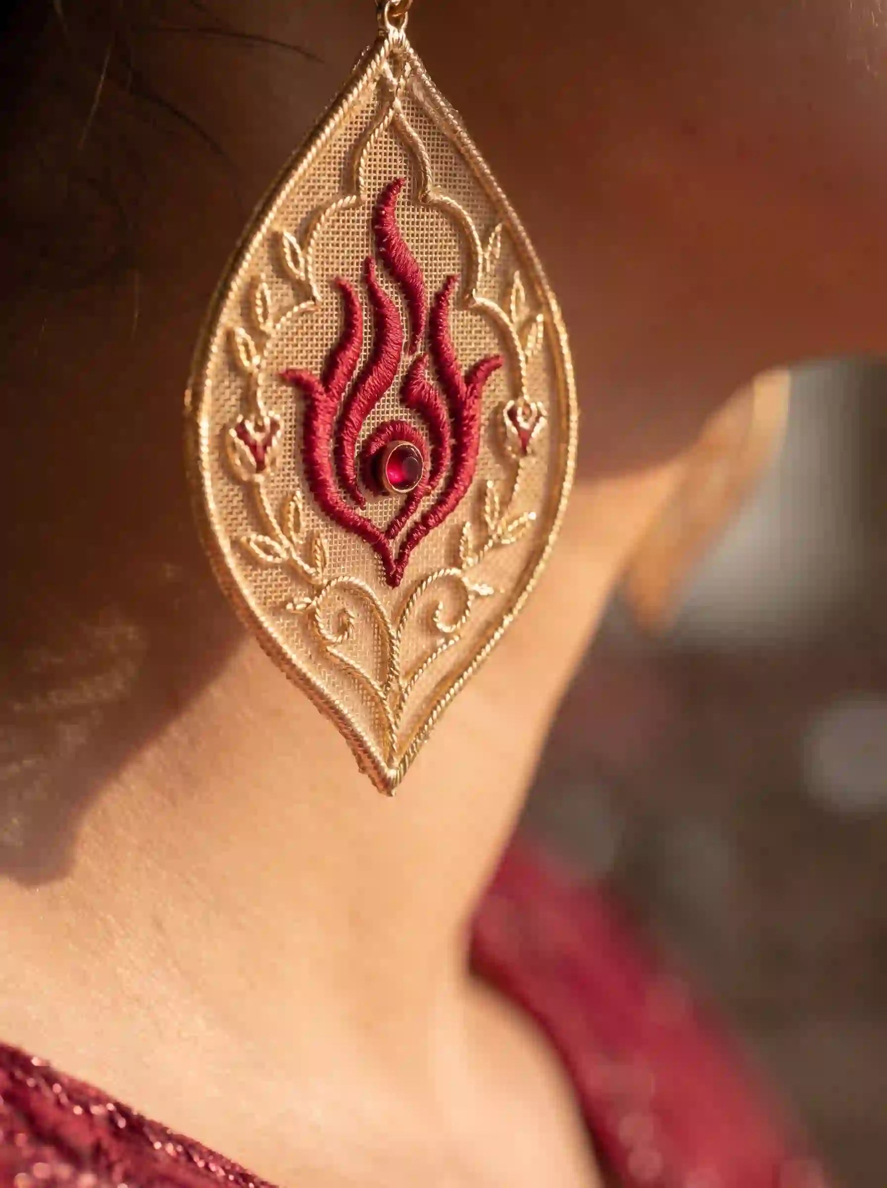 Ruby Flame Leaf Earrings