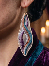 Multicolour Swirl Leaf Embroidery Drop Earrings