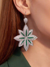 Emerald Crystal Flower Drop Earrings