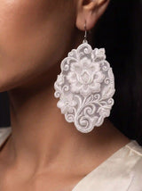 Baroque Peony Oval Embroidery Drop Earrings