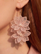 Blush Double Flower Drop Earrings