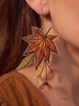 Autumn Maple Leaf Embroidery Drop Earrings