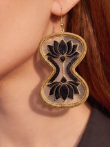 Black Lotus Gold Frame Drop Earrings