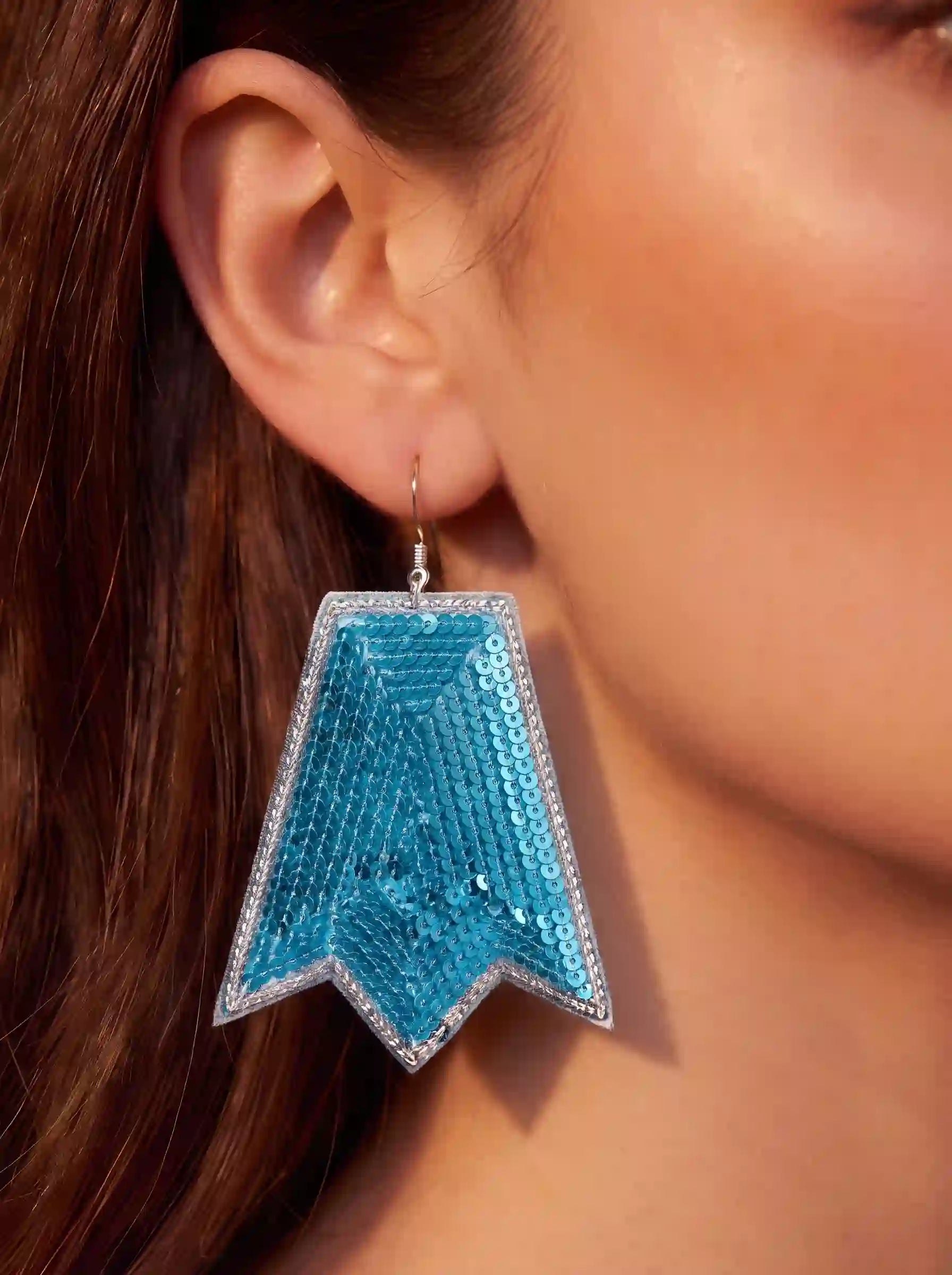 Geometric Chevron Embroidery Drop Earrings