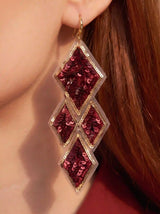 Burgundy Sequin Diamond Drop Earrings