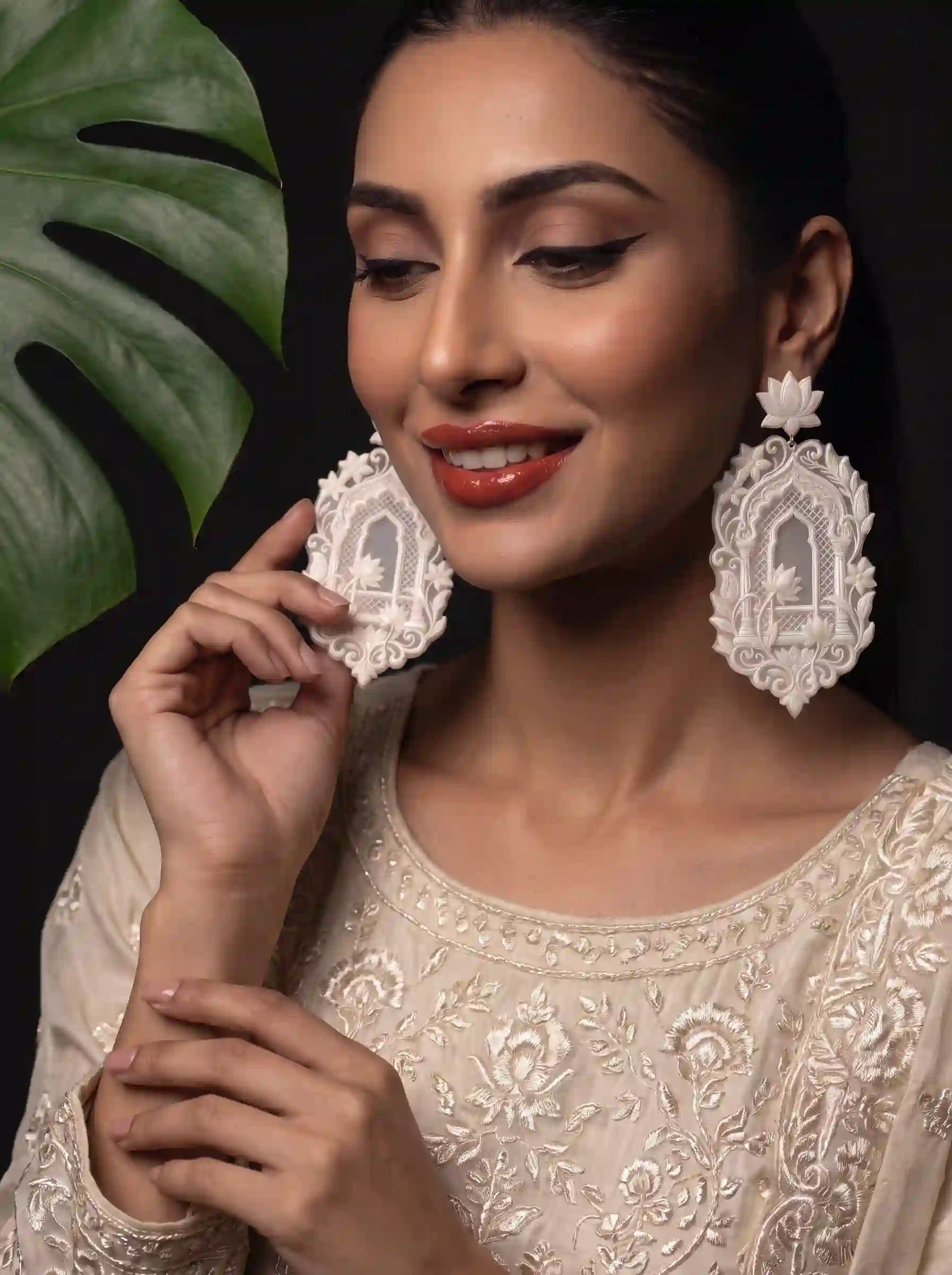 Mughal Arch Jali Embroidery Drop Earrings
