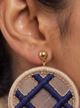 Navy Plaid Circle Earrings