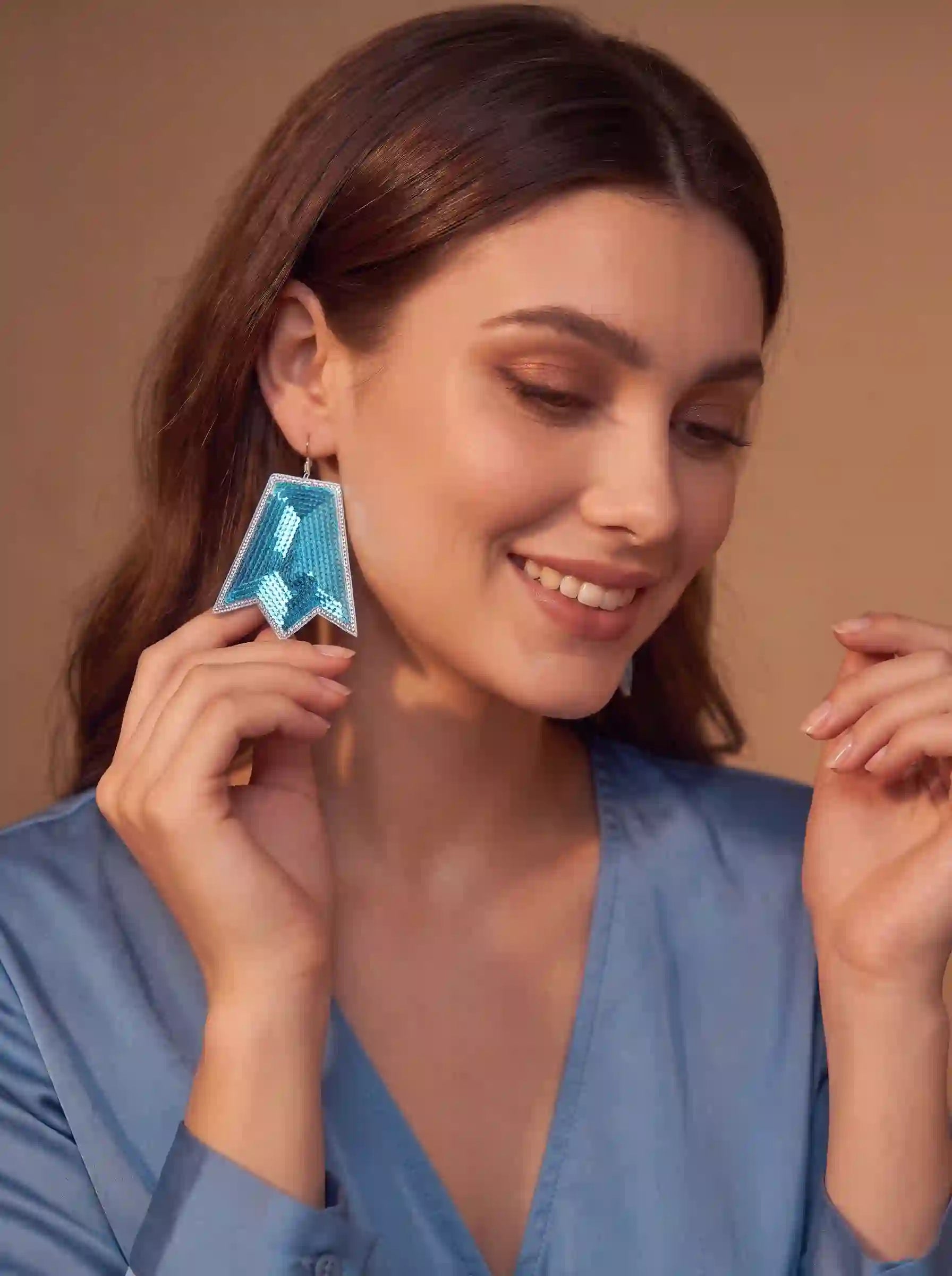 Geometric Chevron Embroidery Drop Earrings