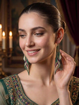 Elongated Leaf Embroidery Drop Earrings