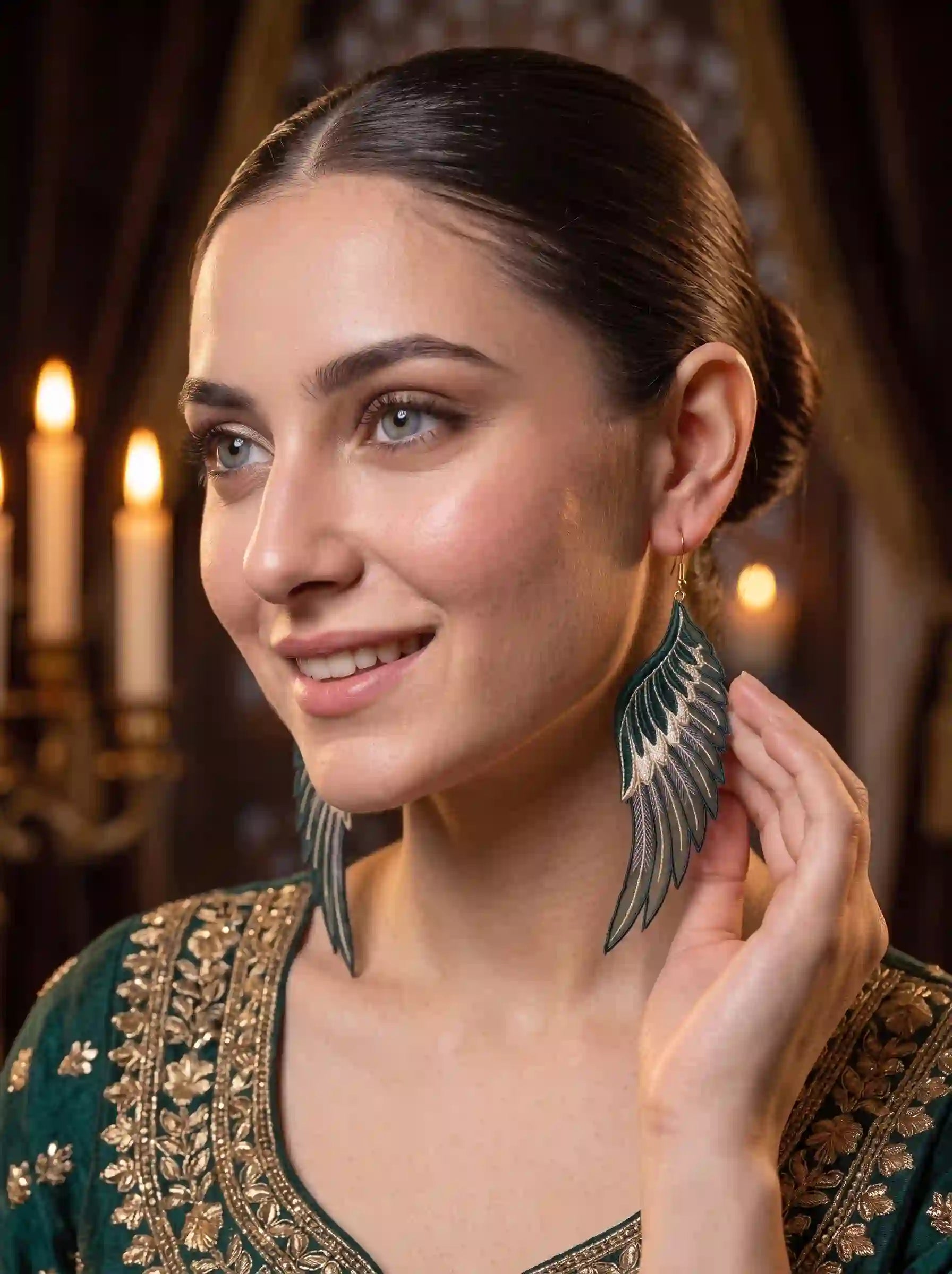 Angel Wing Embroidery Drop Earrings